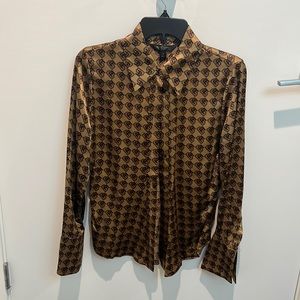 100% silk banana republic monogram darted button up 60s cut size small vintage